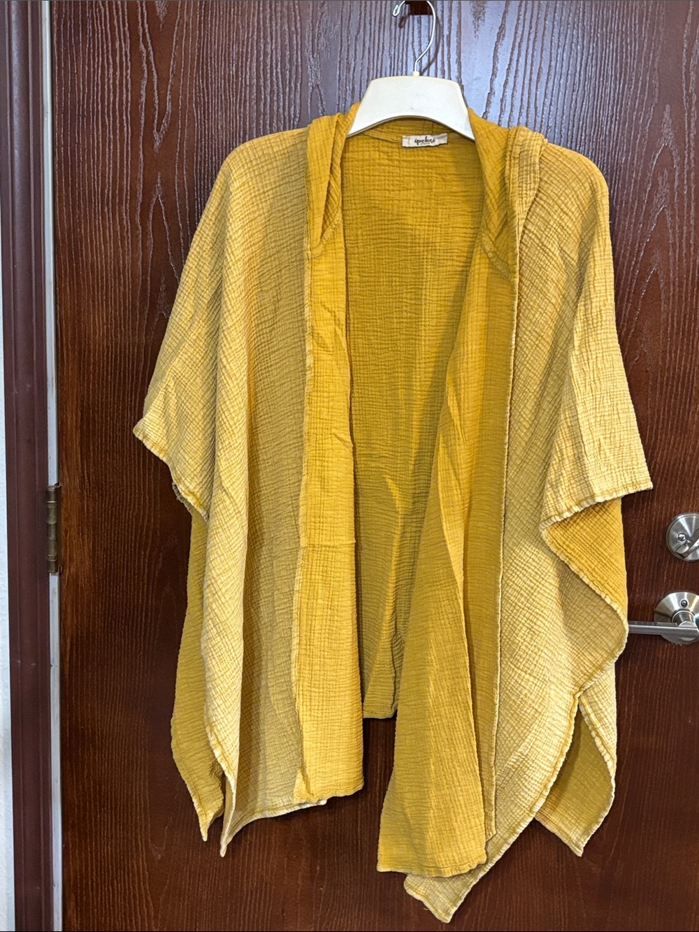 Ipekci Yellow Lightweight Hooded Kimono Cardigan Boho Freesize Cotton Cover Up